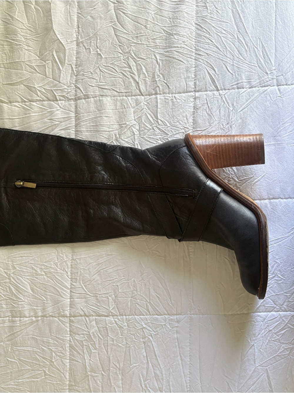 Nine West Black Leather   Knee-High Block Heel Boot